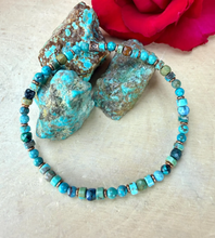 TURQUOISE COPPER BRACELET Minimalist, Blue Green, Stretch Beaded, Genuine, Crystal Natural Stone Gemstone, Small Bead
