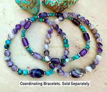 CHEVRON AMETHYST BRACELET, Stretch, 6mm + Oval, Beaded, Silver, Genuine Natural Stone Gemstone Crystal