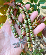 DRAGONFLY UNAKITE NECKLACE, Sterling Silver, 20", Beaded, Natural Stone Gemstone Crystal Jewelry