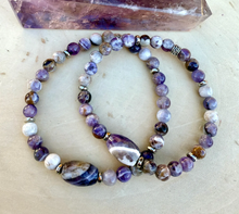 CHEVRON AMETHYST BRACELET, Stretch, 6mm + Oval, Beaded, Silver, Genuine Natural Stone Gemstone Crystal