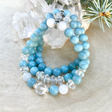 TROLLEITE BRACELET, Choice, with White Jade & Clear Quartz, Stretch, Stack, Natural Stone Gemstone Crystal, Icy Blue Bracelets