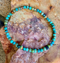 TURQUOISE COPPER BRACELET Minimalist, Blue Green, Stretch Beaded, Genuine, Crystal Natural Stone Gemstone, Small Bead