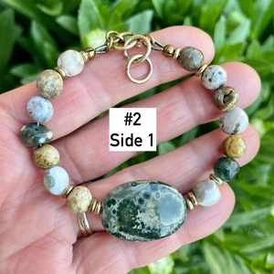 OCEAN JASPER BRACELET with Antiqued Brass, Choice, Adjustable Clasp 7"-8", Beaded Natural Stone Gemstone Crystal