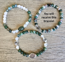 Herkimer Diamond & Moss Agate Bracelet, Stretch, Natural Gemstone Crystal