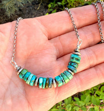 TURQUOISE HEISHI NECKLACE Beaded Bar with Silver 16-20" Chain, 8mm, Genuine