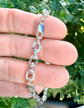 SILVER CHAIN BRACELET Oval Cable Square Plated Chain with Sterling Silver Lobster Clasp & Rings, Various Sizes