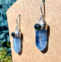 BLUE KYANITE EARRINGS with Green Tourmaline, Sterling Silver, Genuine Crystal Natural Stone Gemstone