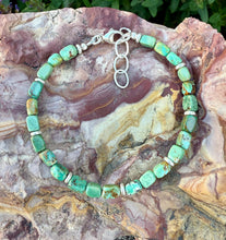TURQUOISE SILVER BRACELET Green, Clasp, Minimalist, Beaded, Genuine, Crystal Natural Stone Gemstone, Small Bead