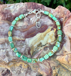 TURQUOISE SILVER BRACELET Green, Clasp, Minimalist, Beaded, Genuine, Crystal Natural Stone Gemstone, Small Bead