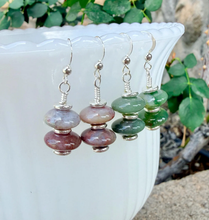 MOSS AGATE EARRINGS, Dangle, Choice, with Sterling Silver, Gemstone Crystal Stone Pair