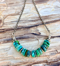 TURQUOISE HEISHI NECKLACE Beaded Bar with Silver 16-20" Chain, 8mm, Genuine