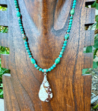 GENUINE TURQUOISE NECKLACE with Wild Horse Jasper Pendant, Beaded, Silver, Adjustable 18"-20"a