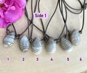 POLISH FLINT PENDANT Necklace, Choice, Brown Leather Cord, Poland Banded Natural Stone, Gemstone Crystal, Adjustable 14"-22"