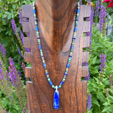 LAPIS LAZULI NECKLACE with Azurite Chrysocolla, Labradorite & Pyrite, Beaded, 18", Natural Stone Crystal Gemstone Pendant, Silver Chain