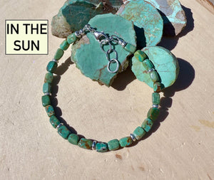 TURQUOISE SILVER BRACELET Green, Clasp, Minimalist, Beaded, Genuine, Crystal Natural Stone Gemstone, Small Bead