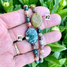 OCEAN JASPER BRACELET, Choice, Antiqued Brass, Stretch, Beaded, 7" & 7.5", Gemstone Natural Stone Crystal