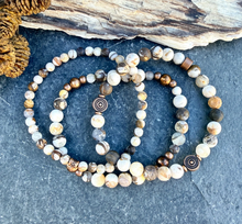 PETRIFIED WOOD BRACELET Stack with Copper Stretch Bracelets, Opalized Natural Stone Gemstone Crystal, Brown/Beige