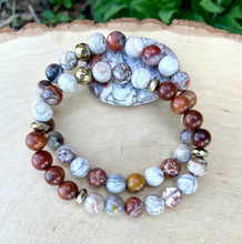 LAGUNA LACE AGATE Bracelet, Choice with Rosewood, Mexican Natural Stone, 8mm Stretch Beaded Banded Gemstone Crystal