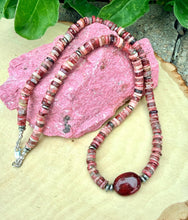 NORWEGIAN THULITE NECKLACE, 20", Natural Norway Pink Stone Heishi Gemstone Jewelry