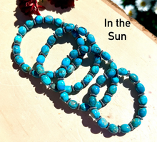 KINGMAN TURQUOISE BRACELET, with Silver, Stretch, Blue Green Potato/Pebble, Beaded, Genuine, Natural Stone Gemstone