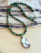 WILD HORSE JASPER Pendant Necklace with Jade, Bronzite, Black Rosewood, Silver, Beaded, Adjustable 18"-20"