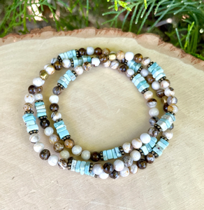 Nevada Dry Creek TURQUOISE BRACELET with Opalized Petrified Wood, Genuine Crystal Natural Stone Gemstone, 4mm Minimalist