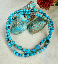 TURQUOISE COPPER BRACELET Minimalist, Blue Green, Stretch Beaded, Genuine, Crystal Natural Stone Gemstone, Small Bead
