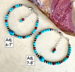 KINGMAN TURQUOISE BRACELET Blue, Sterling Silver Pearls & Clasp, Minimalist, Beaded, Genuine, Crystal Natural Stone Gemstone, Small Bead