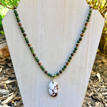 WILD HORSE JASPER Pendant Necklace with Jade, Bronzite, Black Rosewood, Silver, Beaded, Adjustable 18"-20"