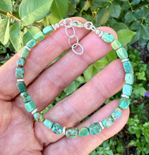 TURQUOISE SILVER BRACELET Green, Clasp, Minimalist, Beaded, Genuine, Crystal Natural Stone Gemstone, Small Bead