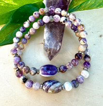 CHEVRON AMETHYST BRACELET, Stretch, 6mm + Oval, Beaded, Silver, Genuine Natural Stone Gemstone Crystal