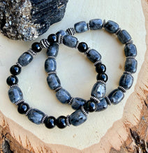 LARVIKITE & BLACK OBSIDIAN Stone Bracelet, Choice, Natural Norway Norwegian Gemstone, Beaded, Men's, Unisex