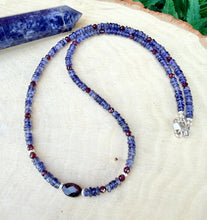 IOLITE & GARNET NECKLACE 18" Water Sapphire Crystal, 4mm Natural Stone Gemstone, Silver