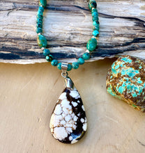 GENUINE TURQUOISE NECKLACE with Wild Horse Jasper Pendant, Beaded, Silver, Adjustable 18"-20"a