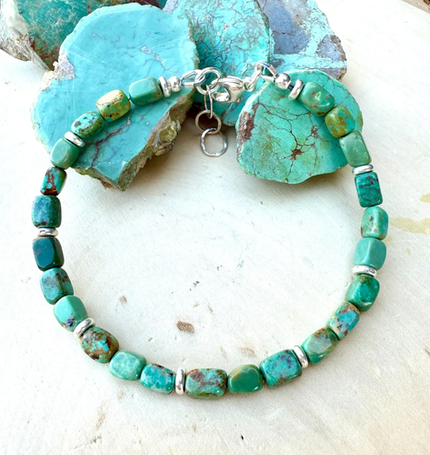 TURQUOISE SILVER BRACELET Green, Clasp, Minimalist, Beaded, Genuine, Crystal Natural Stone Gemstone, Small Bead