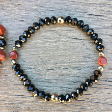 Red Jasper, Black Spinel & Pyrite Stretch Bracelet Duo Stack, natural stone