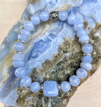 BLUE LACE AGATE Bracelet, Beaded Stretch, Natural Stone Gemstone Crystal, 8mm