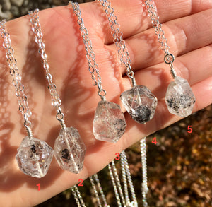 HERKIMER DIAMOND NECKLACE Sterling Silver Pendant, Choice, adjustable 16"-18", Natural Quartz Stone Gemstone Crystal