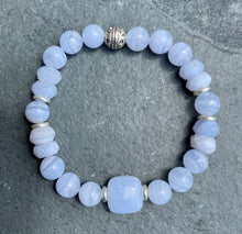 BLUE LACE AGATE Bracelet, Beaded Stretch, Natural Stone Gemstone Crystal, 8mm