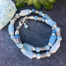 Aquamarine Beaded Bracelet with silver, choice stretch or clasp, March birthstone, natural stone
