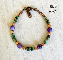 CHAROITE & African Turquoise ANKLET or BRACELET, Adjustable, Beaded, Copper, Gemstone, Natural Stone