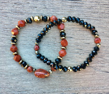 Red Jasper, Black Spinel & Pyrite Stretch Bracelet Duo Stack, natural stone