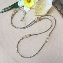Natural Citrine & Pewter Beaded Necklace, 22" adjustable