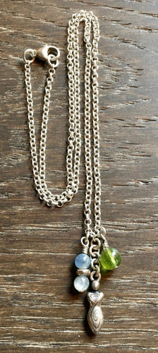 Spiral Goddess, Peridot & Blue Kyanite Sterling Silver necklace 17”, natural stone