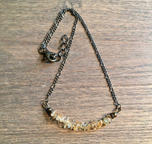 Citrine Chip Beaded Necklace with Antiqued Brass Chain 15-16”