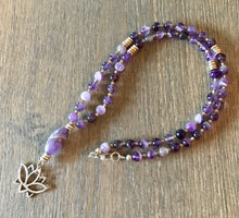 Magical Amethyst and Lotus Pendant Necklace 20", natural purple gemstone