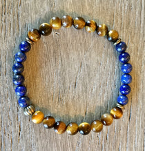 Tiger's Eye & Lapis Lazuli Beaded Stretch Bracelet, natural stone, unisex