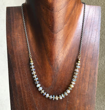 Flashy Labradorite & Antiqued Brass Beaded Necklace, 18-19”