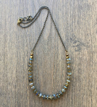 Flashy Labradorite & Antiqued Brass Beaded Necklace, 18-19”