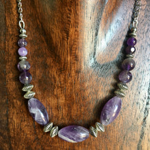 AMETHYST & SILVER NECKLACE, Choice 16" - 24", Beaded Natural Stone Gemstone Crystal